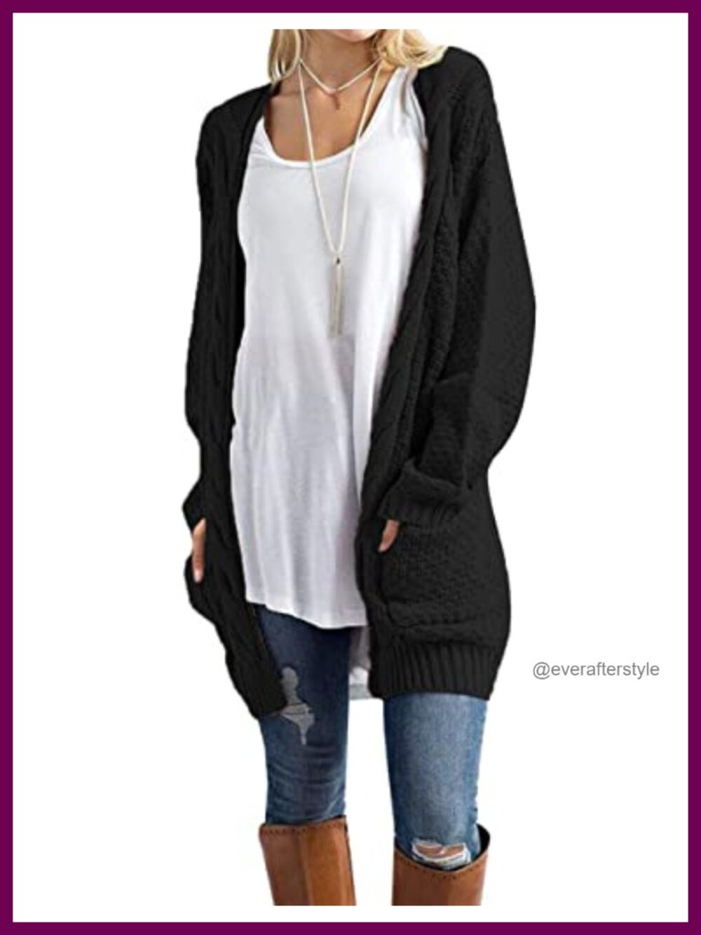 Women's Long Open Front Lightweight Knit Cardigan Sweater with Pockets